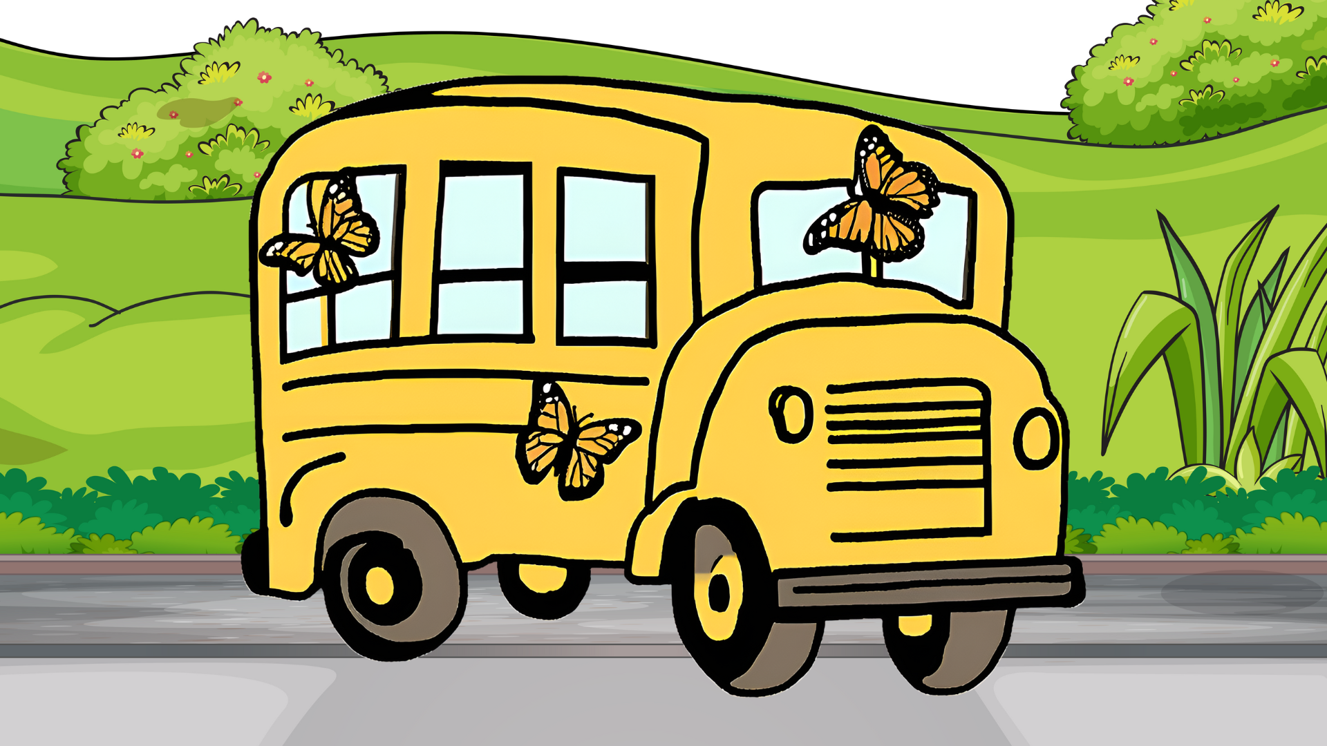 School bus with monarch butterflies