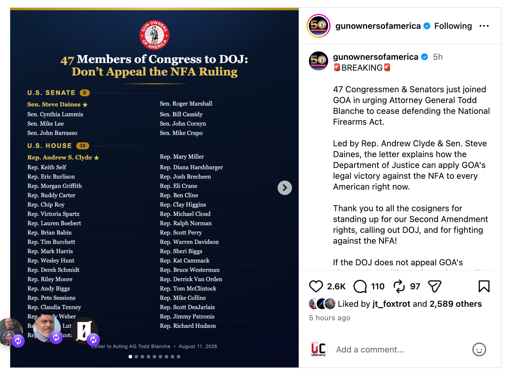 BREAKING 47 Congressmen & Senators just joined GOA in urging Attorney General