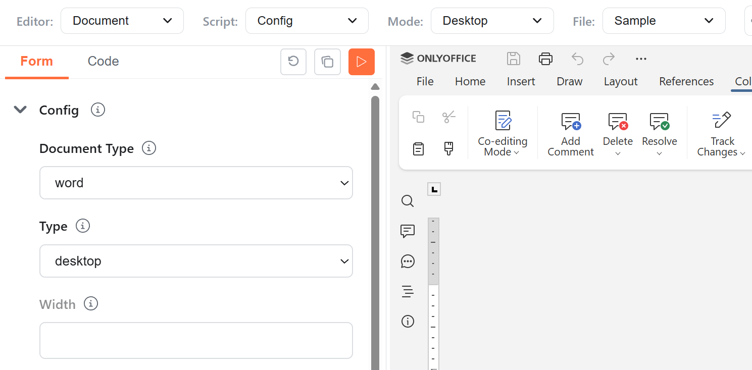 Trying out features of the ONLYOFFICE API in the API Playground