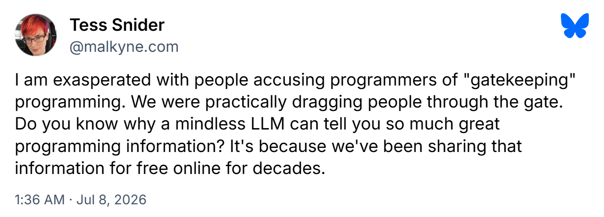 Gatekeeping programming, on Bluesky