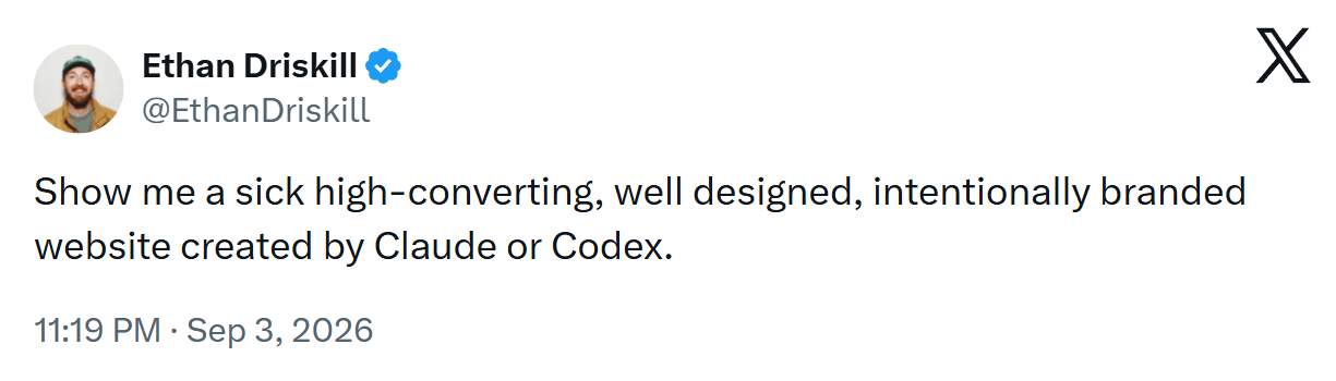 Good websites with AI, on X