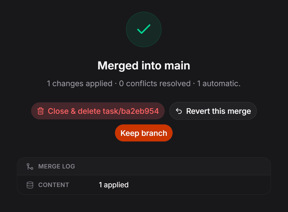 The final step of a branch merge in Fimo