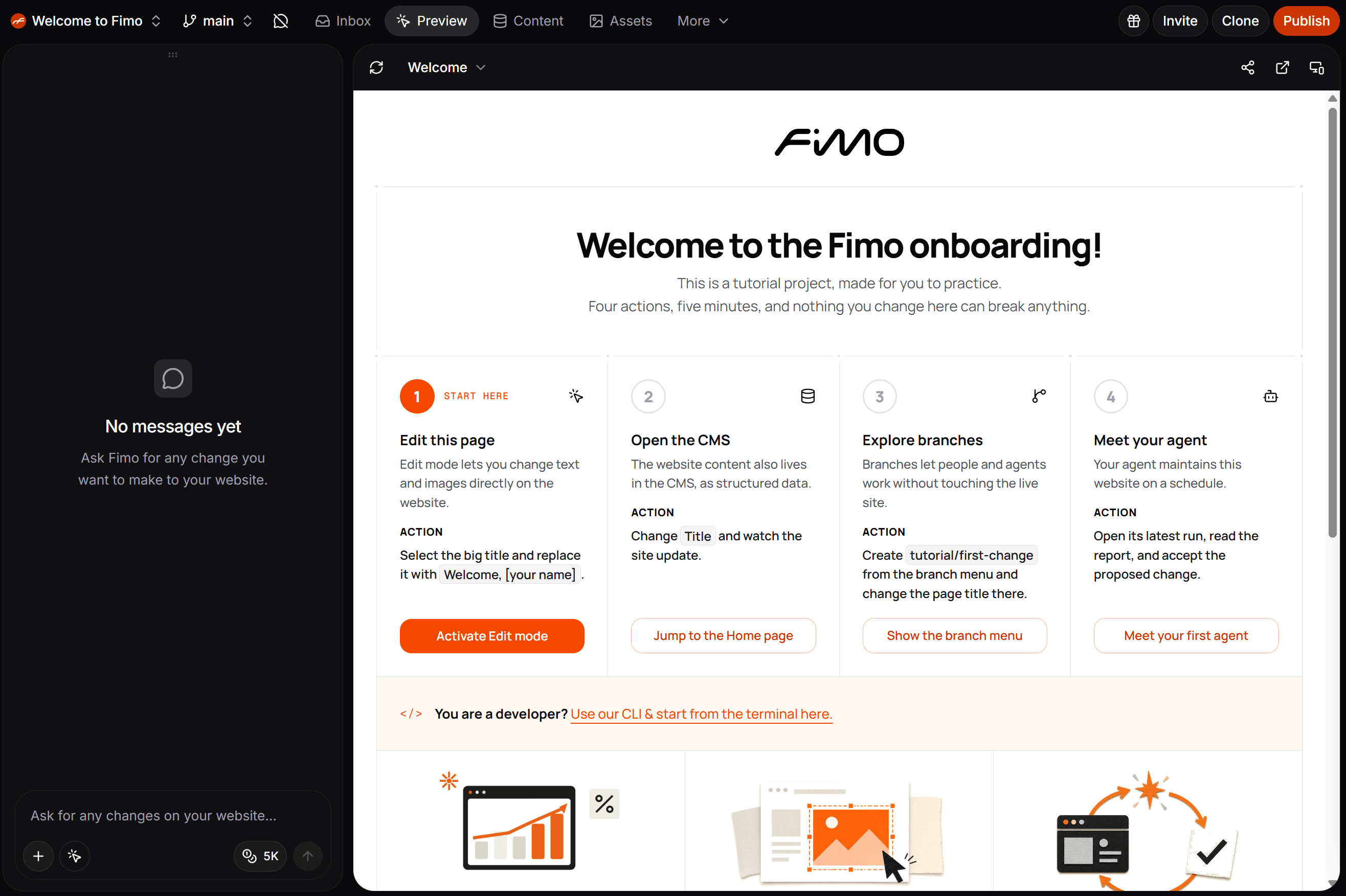 Your first Fimo project is ready to test when you sign up