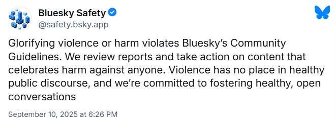 Community Guidelines reminder on Bluesky