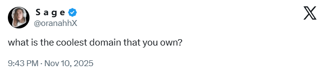 What is the coolest domain that you own, on X