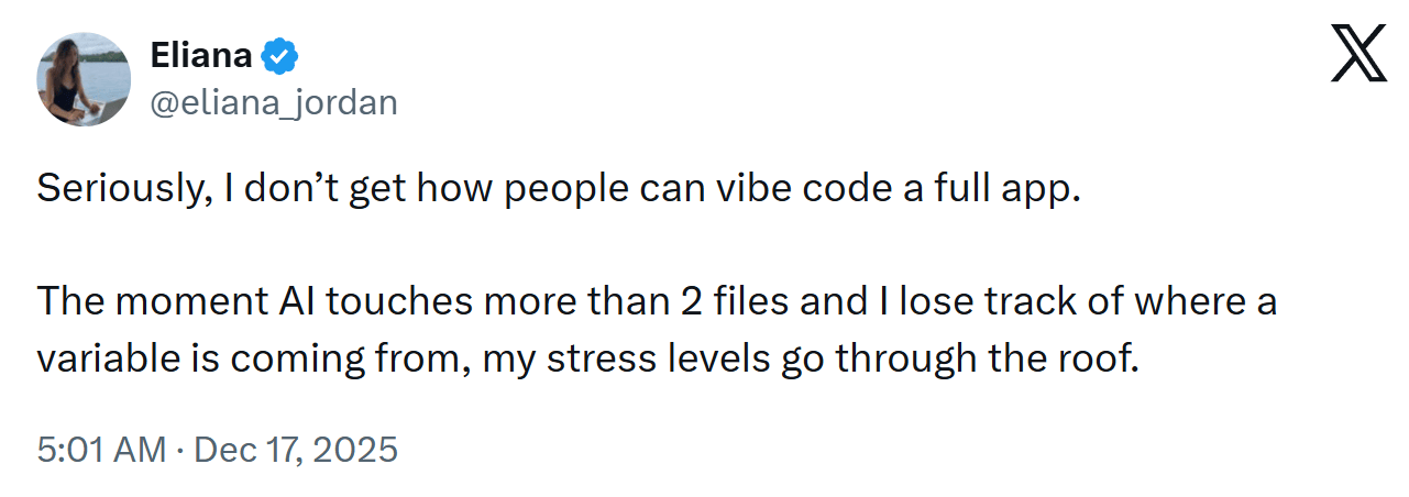 Does vibe coding cause too much stress, on X