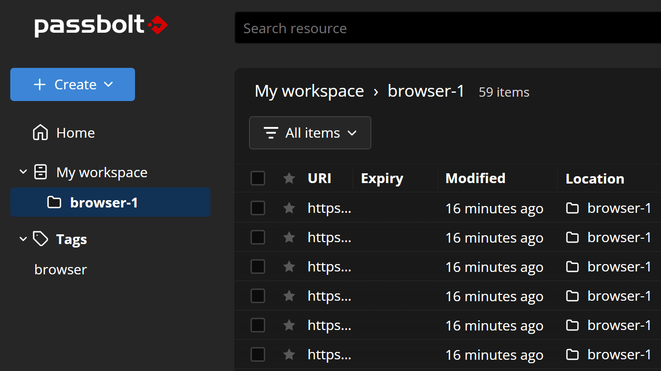 Viewing imported passwords in a folder in 'My workspace'