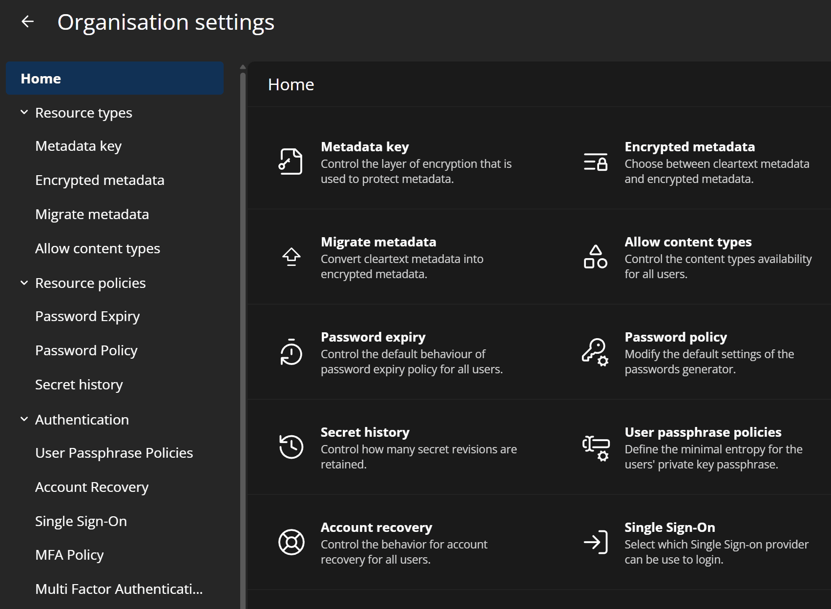 Organization settings in Passbolt