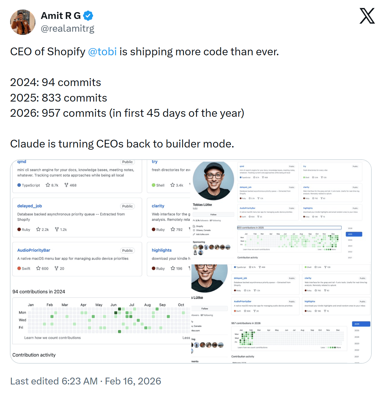CEOs coding more with AI, on X