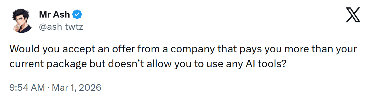 Taking a higher paying job that doesn't use AI, on X