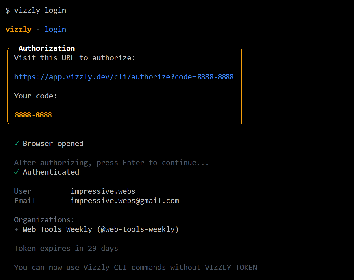Authenticating Your Vizzly login