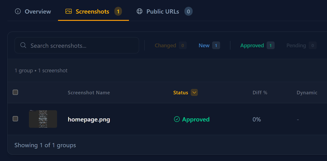 My first Vizzly upload, approved as my "baseline"