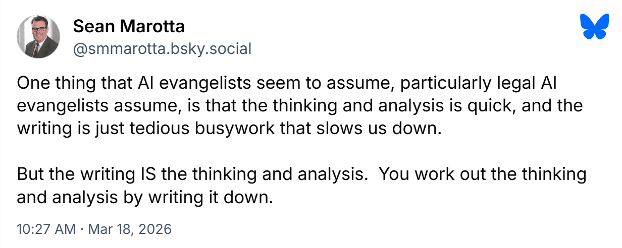 Lawyer Sean Marotta on legal documents produced by AI, on Bluesky