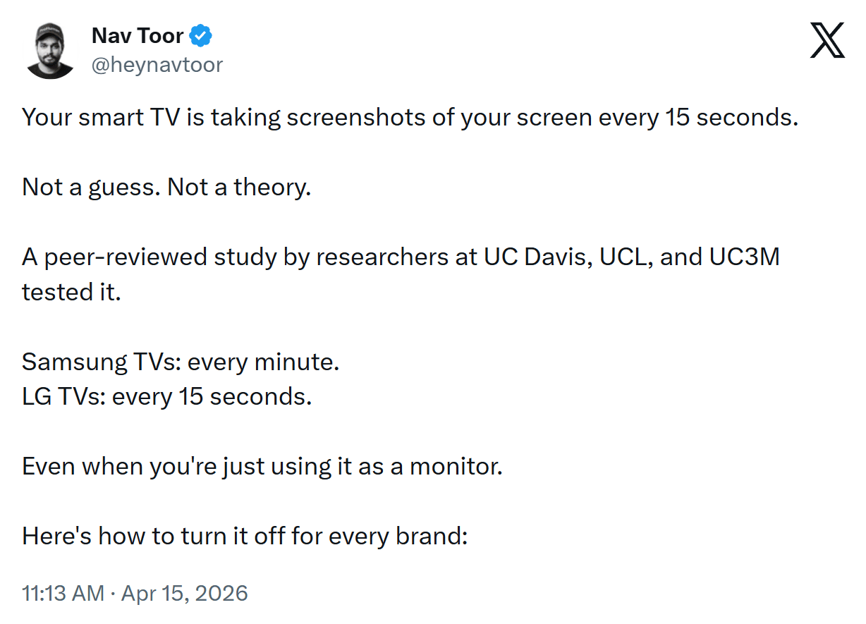 How your smart TV tracks you, on X