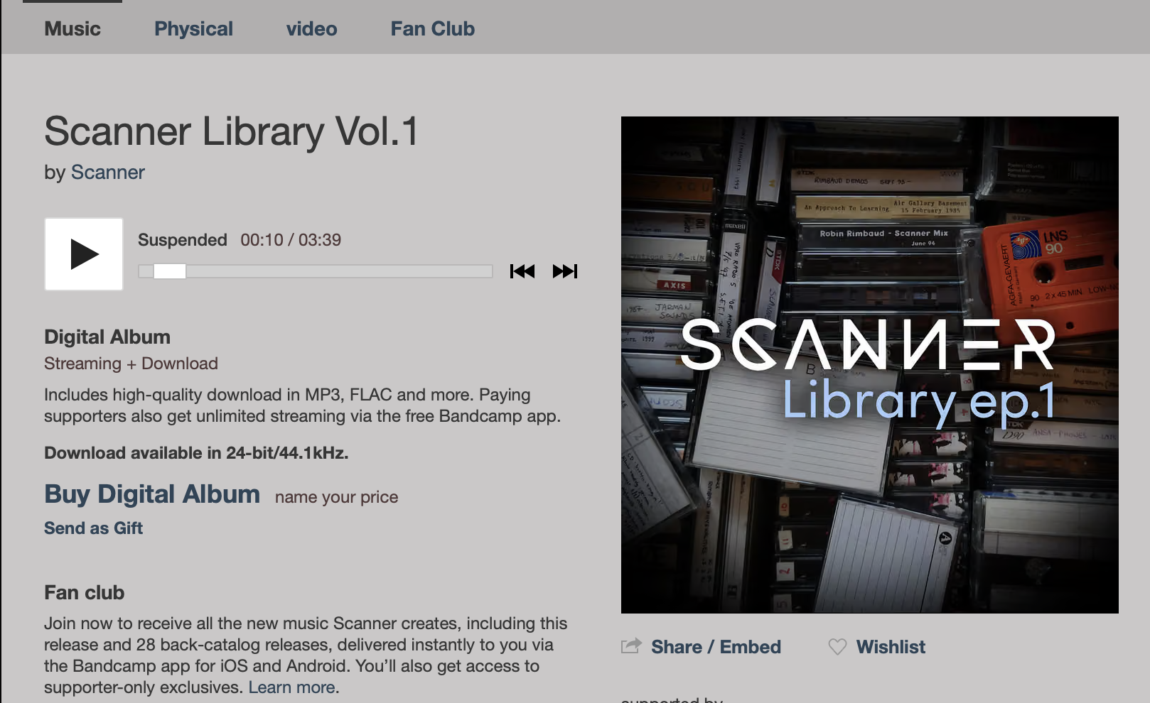 Scanner: Library ep1 On Bandcamp